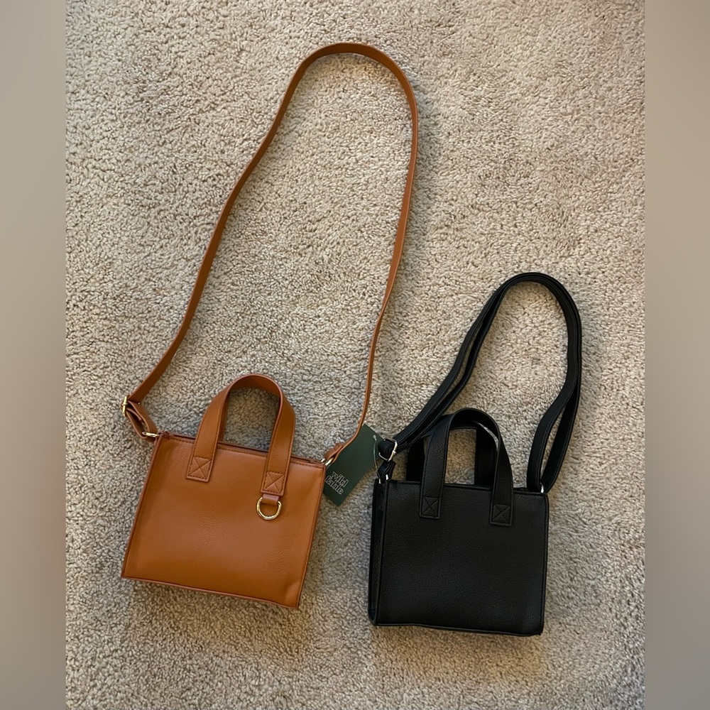 Purses x2, faux leather. Brown used once, black new with tags